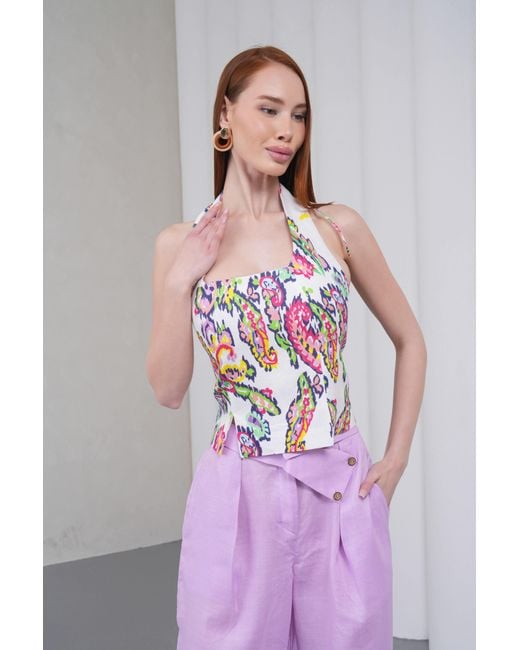 Lumina Eligma White The Halterline Linen Blouse