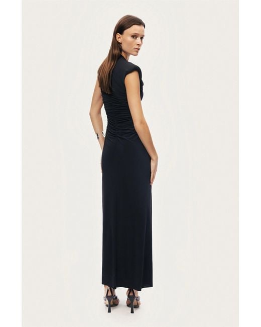 Nocturne Black Ruched Deep V-Neck Maxi Dress