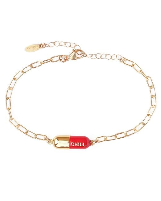 Kris Nations Pink Chill Pill Enamel Bracelet Gold Filled & Red Coral Enamel