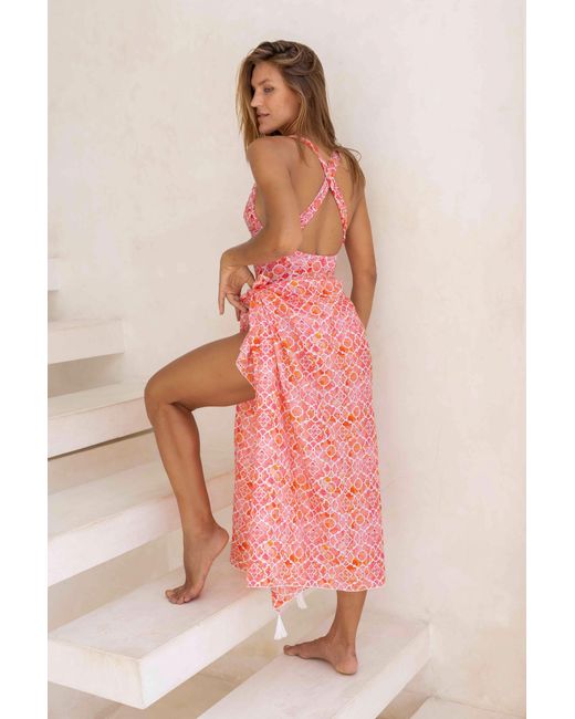 Sophia Alexia Pink Marble Mosaic Cotton Sarong