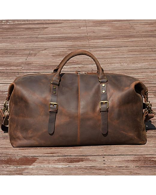 Touri Brown Zip Detail Genuine Leather Holdall