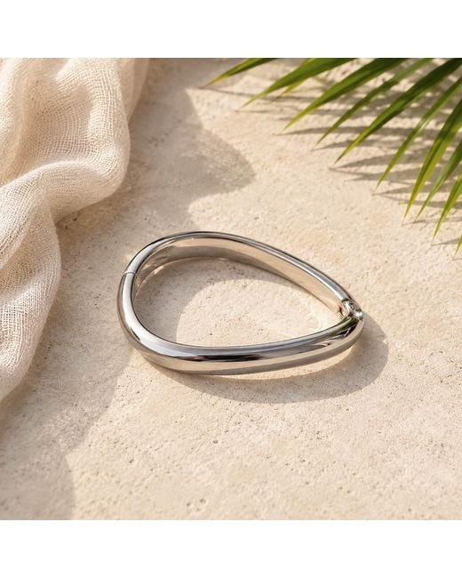 Rare Matters Jewelry Metallic Modern Organic Shape Stainless Steel Hinge Cuff