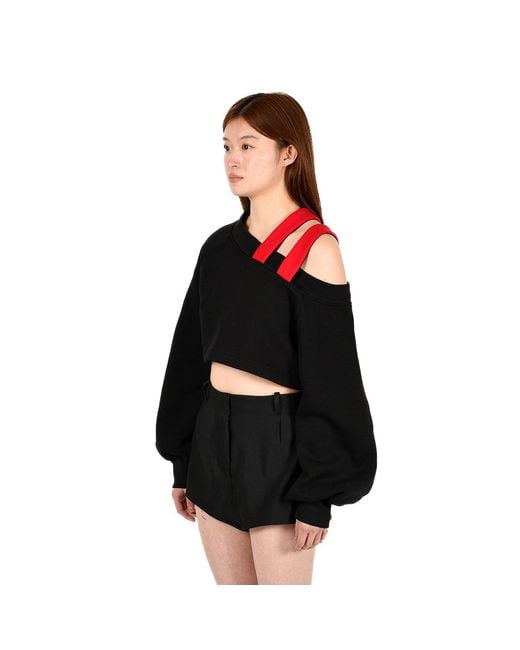 Ioana Ciolacu Black Mixed Cold Shoulder Top