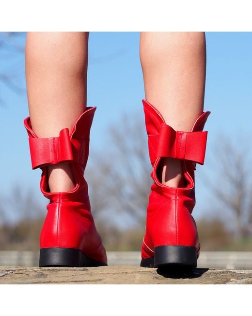 Adrenaline Fashion Red Handcrafted Leather Open-Toe Ankle Boots With Zipper – Genuine Leather Designer Handmade Boots