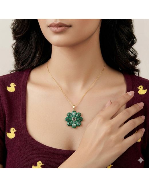 Artisan Green 14K Malachite & Diamond Flower Pendant