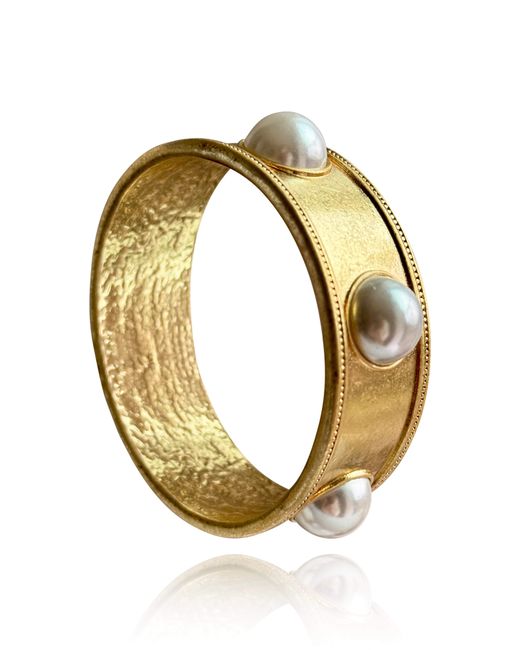 Laura Gray Metallic Faux Pearl Wide Bangle