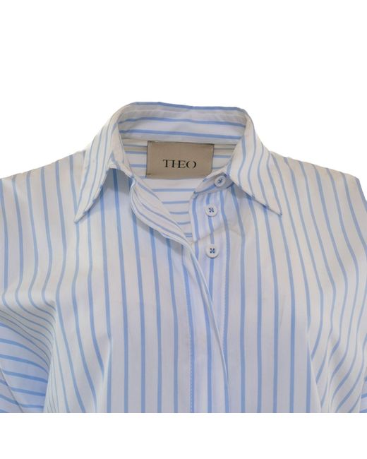 Theo the Label Blue Echo Dolman Back Button Shirt