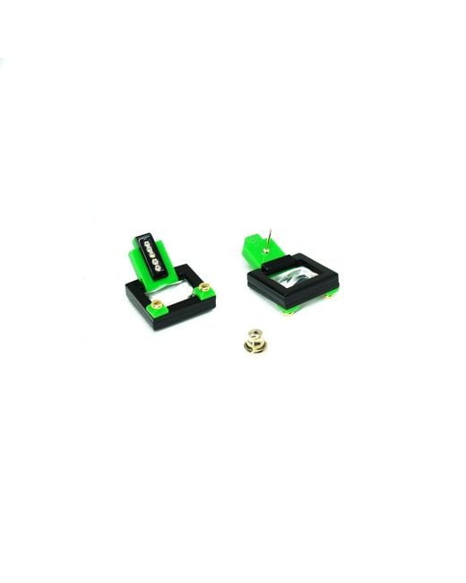 Gissa Bicalho Green Handmade Acrylic Earring M Deco Rectangular Cut Stone