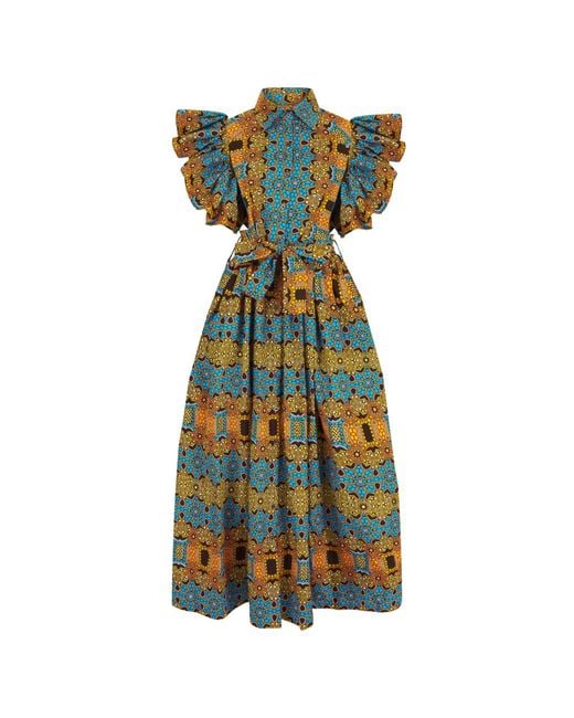 Ohema Ohene Green Akua Cotton African Print Maxi Dress