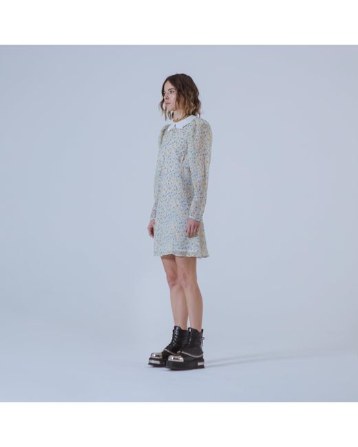 SVETA Milano Natural Neutrals Seattle Floral Short Dress With Embroidered Collar