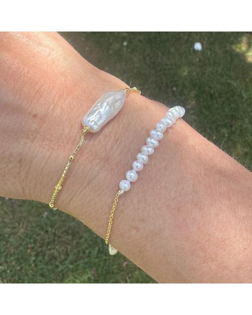 Clemence Wren Metallic Adjustable Slider Freshwater Pearl Bracelet