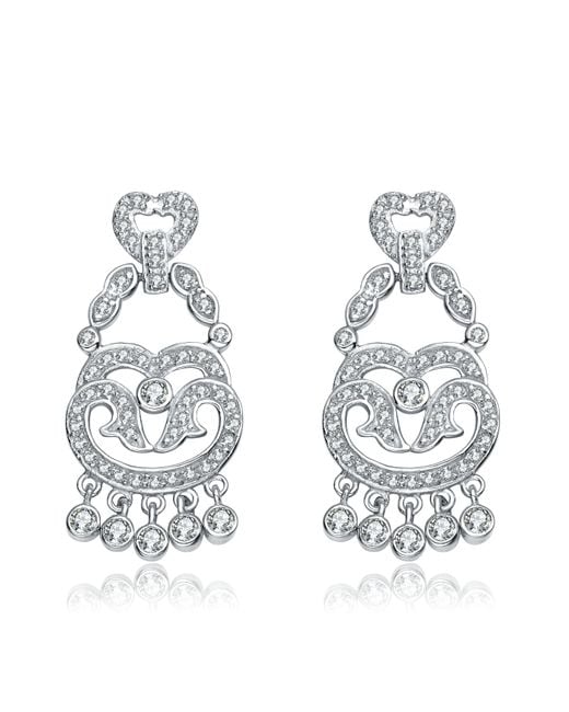 Genevive Jewelry Metallic Sterling Silver Clear Cubic Zirconia Accent Chandelier Earrings