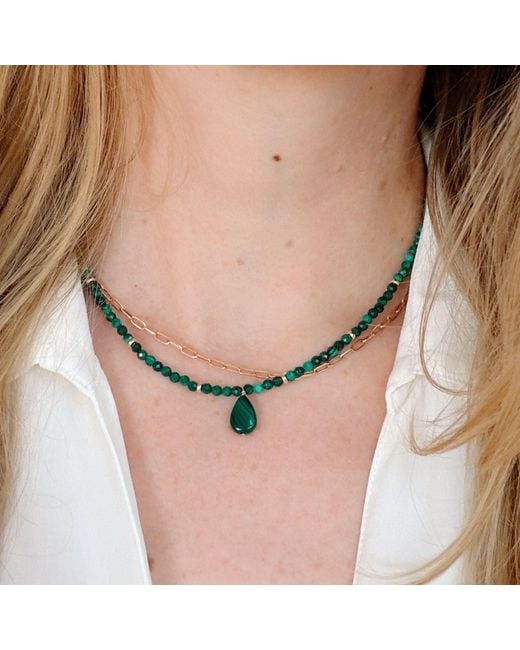 Herself Collections Metallic 14K Malachite Bead Necklace With Drop Pendant