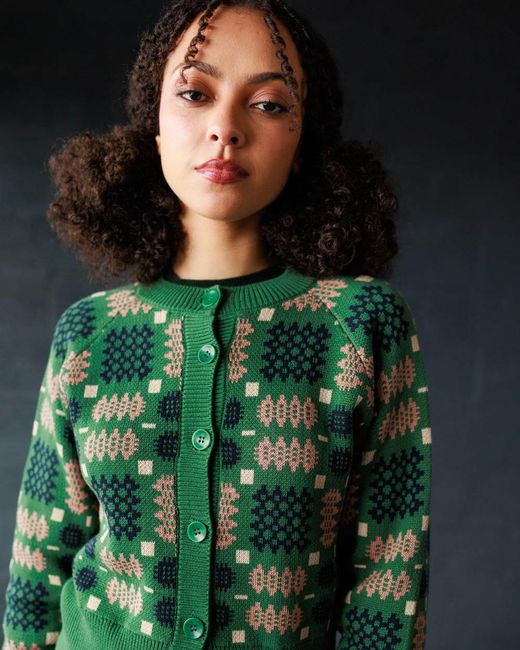Mabli Green Carthen Neat Cotton Cardigan