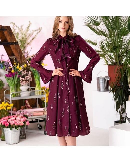 RainSisters Red Floral Midi Dress With Ruffles: Hearts Desire