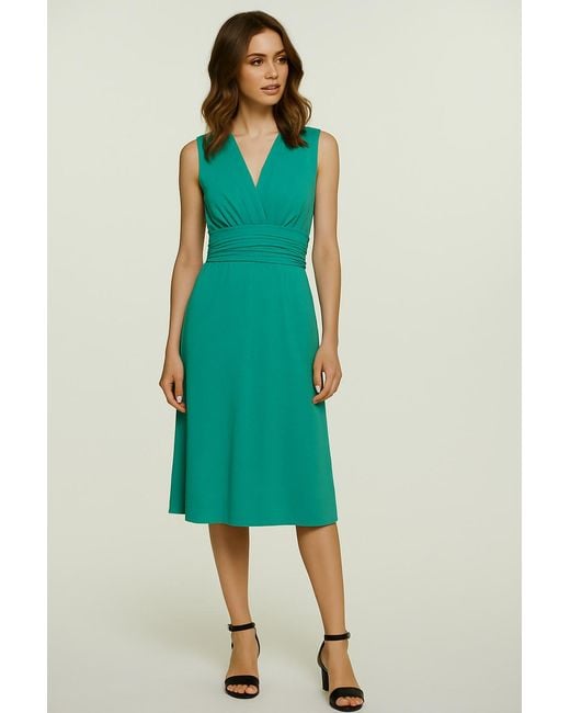 Conquista Green V Neck Dress With Sash