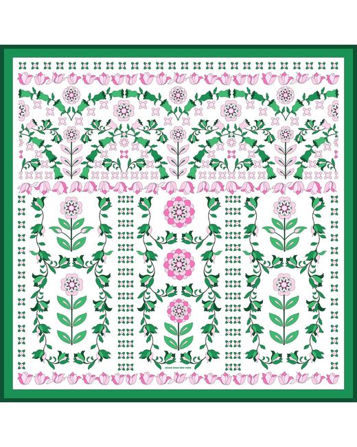 Jessie Zhao New York Green Ivy Parterre Double Sided Silk Scarf