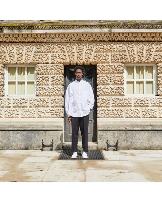Quillattire White Oversized Shirt With H& Painted Flowers for men