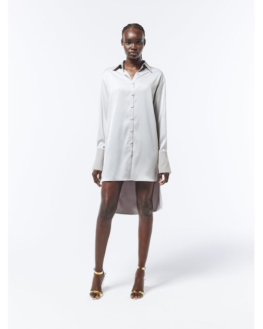 Sour Figs White Oversized Asymmetric High Low Satin Shirt Dress