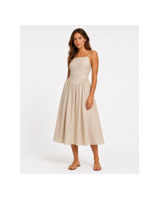 Oh!Zuza Natural Neutrals Linen Viscose Midi Dress Corset Back