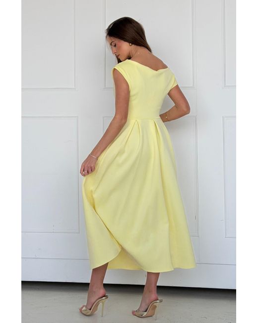 Girl In Mind Yellow Betty Asymmetric Midi Dress