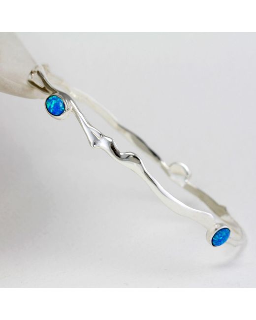 Isla Silver White Dainty Trio Opal Bangle