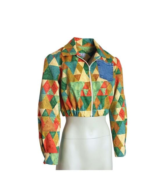 Couture to Your Door Green Abstract Harlequin Upcycled Cropped Jacket
