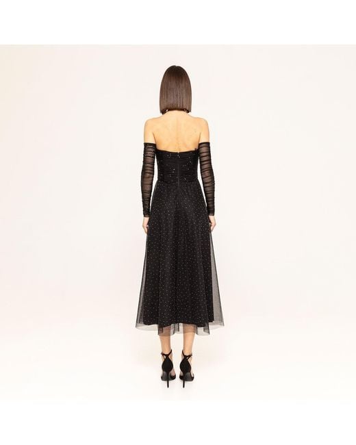 Nissa Black Rhinestone-Embellished Tulle Midi Dress