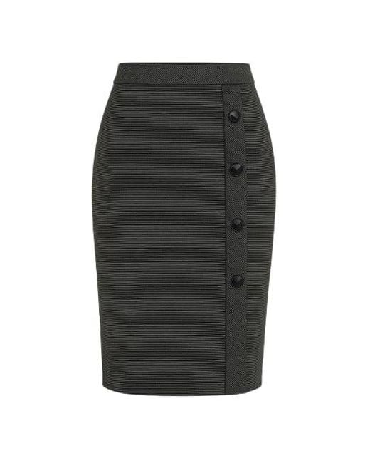 Conquista Black Elegant Stripes Sheath Pencil Skirt