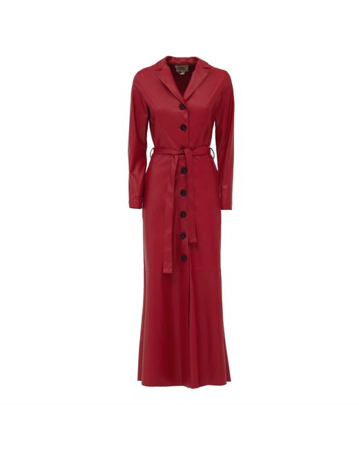 Julia Allert Red Long Button-up Eco-leather Trench