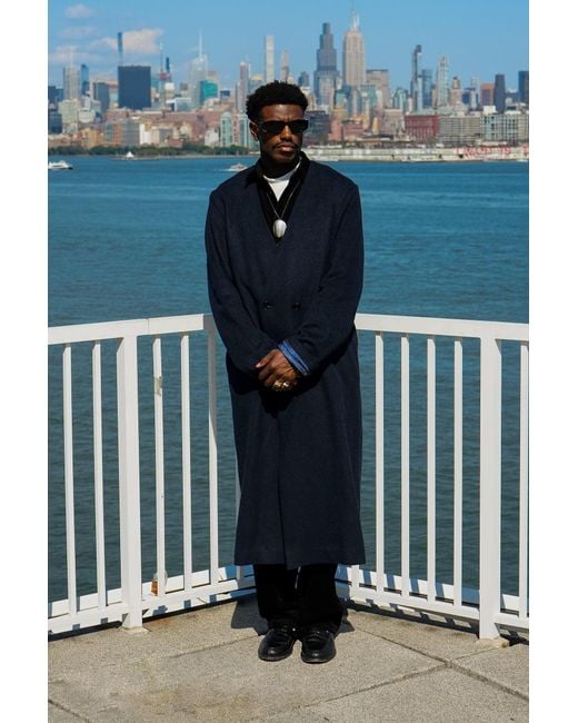 Éclectique Blue Collarless Long Coat for men