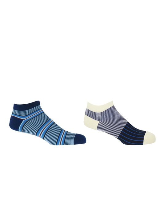 Peper Harow - Made in England Blue Multistripe & Oxford Stripe Trainer Socks Bundle for men