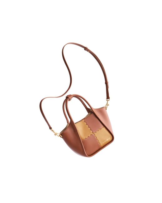 Orange Cube Brown Square Stitch Basket Bag