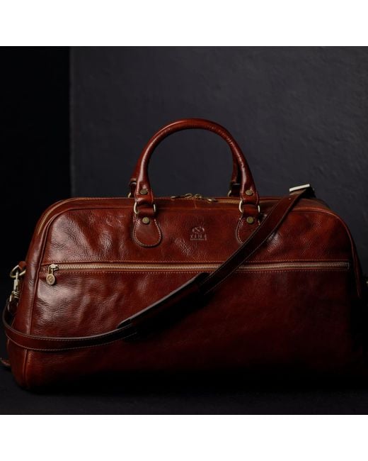 Time Resistance Brown Leather Duffel Bag for men