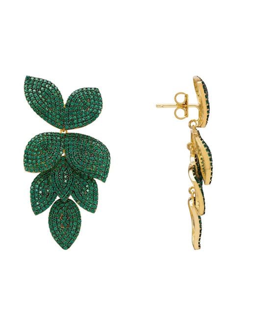 Latelita London Green Petal Cascading Flower Earrings Emerald
