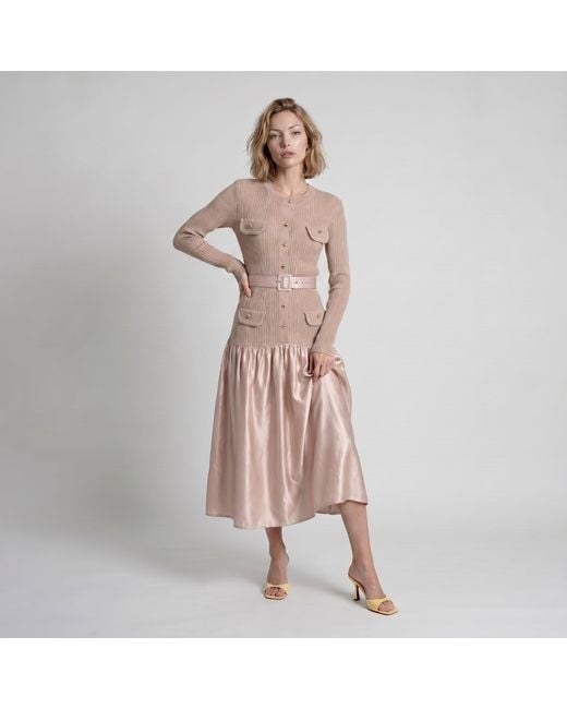 Modenaire Pink Textured Knit Midi Dress Refined Silhouette