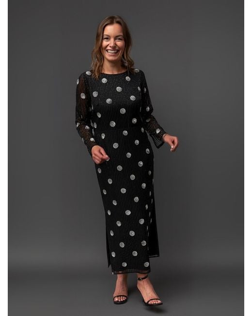 Rose & Nancy Black Merrin Polka Dot Hand Beaded Midi Dress
