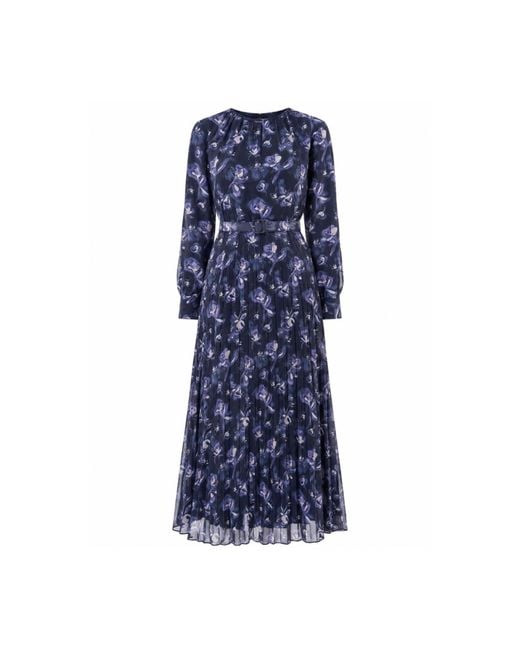 John Abgin Blue Chiffon Floral Textured Pleated Maxi Dress