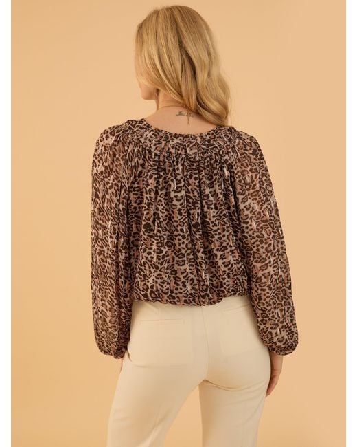 Rose & Nancy Brown Sienna Print Blouson Blouse