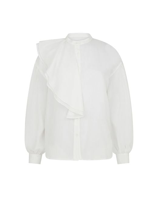 Sour Figs White Asymmetrical Ruffle Shirt