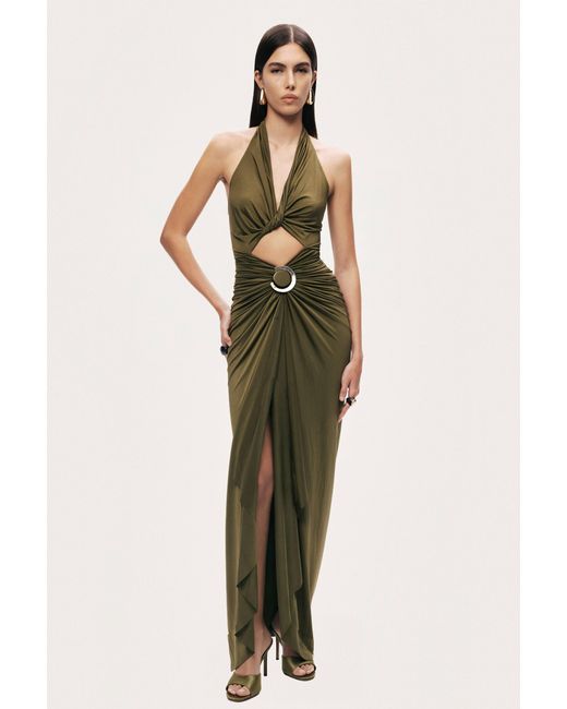 Nocturne Green Neutrals Cut-Out Halter Maxi Dress