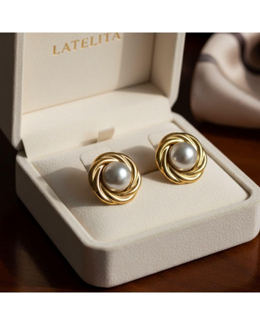 Latelita London Natural Dynasty Pearl Knot Stud Earrings