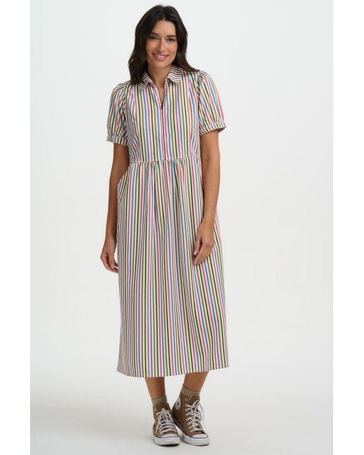 Sugarhill White Gillian Midi Smock Dress Multi, Colourful Canvas Stripe