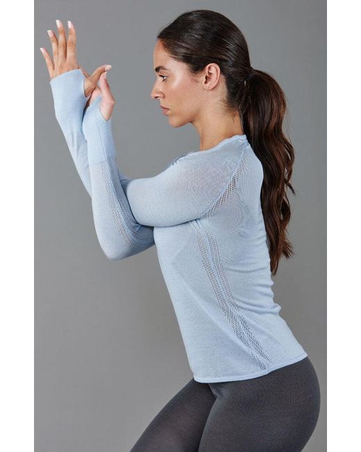 Paul James Knitwear Blue Midweight Merino Activewear Training Eos Top