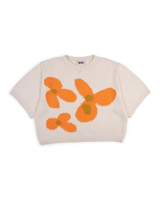 Gigi Knitwear Orange Neutrals Flower Cotton Knit T-Shirt