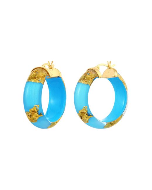 Gold & Honey Blue 24K Leaf Huggie Hoop Earrings