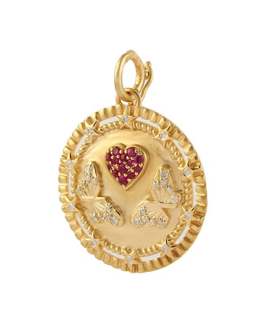 Artisan Metallic Natural Ruby Heart Shape And Butterfly Diamond Pendant Gold Jewelry