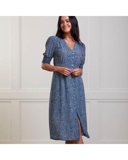 Guinea London Blue Silk Summer Dress Abstract Leopard Print