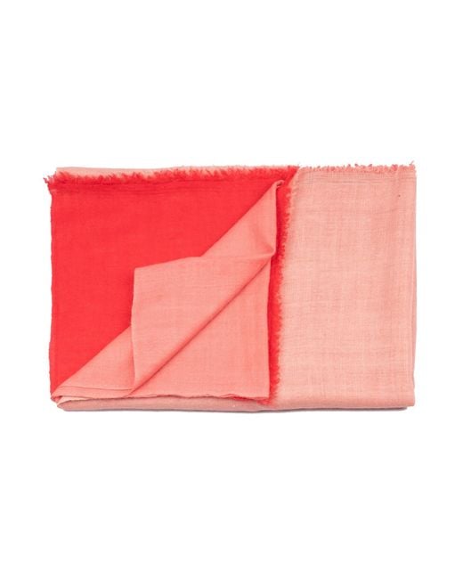 Heritagemoda Red Handwoven Coral Ombré Cashmere Scarf
