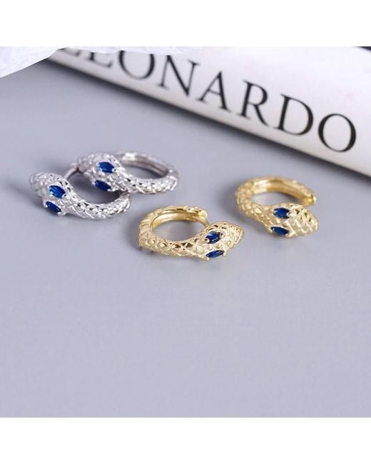 Angel Barocco Blue Small & Dainty Snake Hoops Earrings